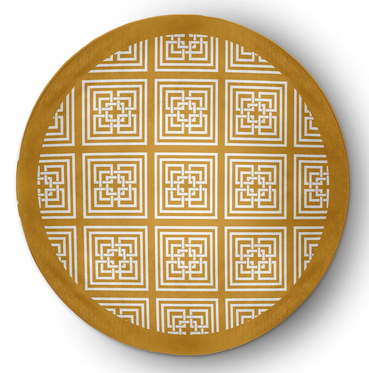 Simply Daisy 5' round Mustard Greek New Key Indoor/outdoor Rug