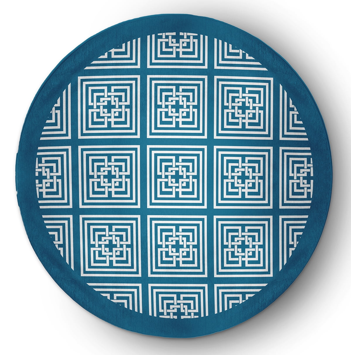 Simply Daisy 5' round Unreal Teal Greek New Key Indoor/outdoor Rug