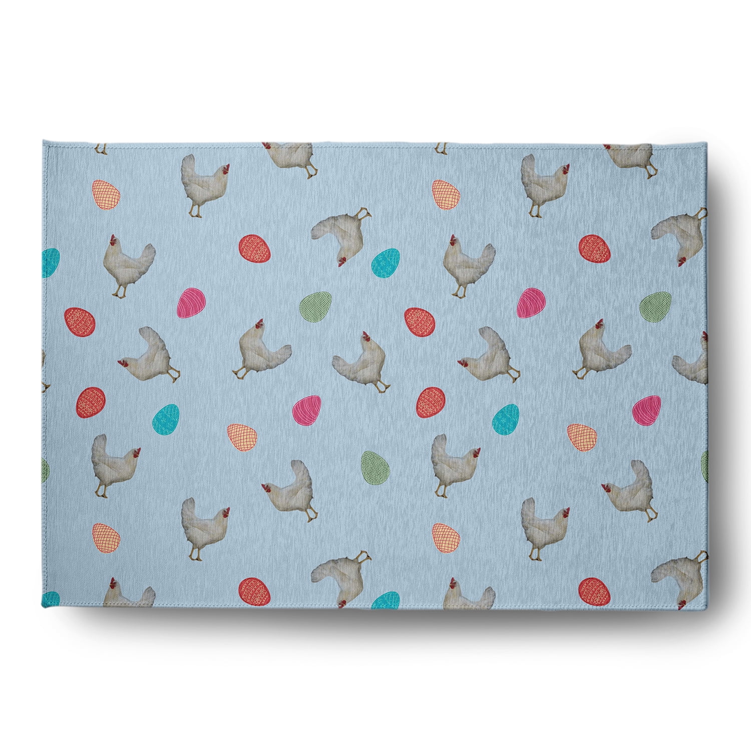 Simply Daisy 5' x 7' After Rain Blue Chickens and Eggs Easter Chenille Indoor/Outdoor Rug