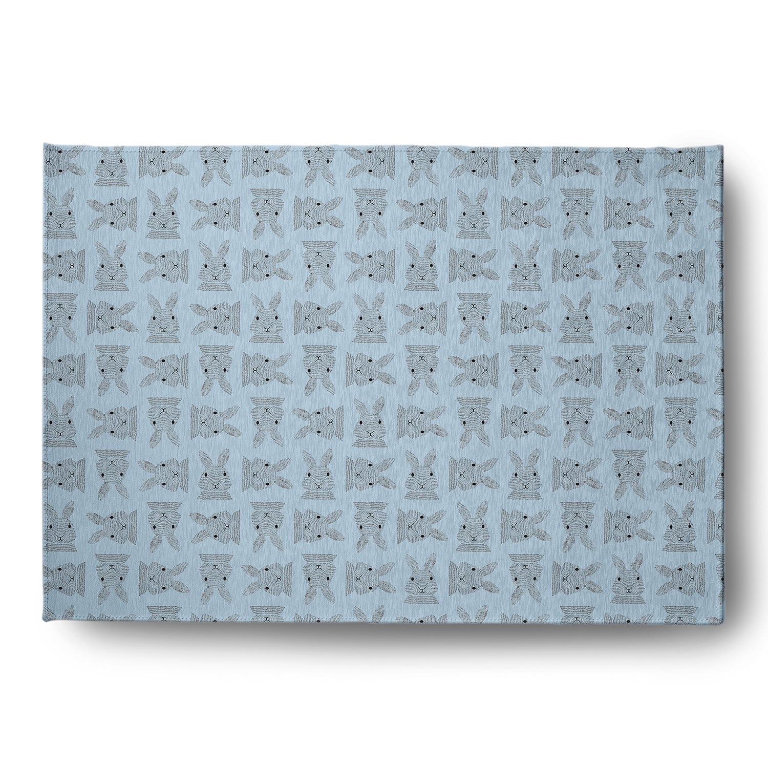 Simply Daisy 5' x 7' After Rain Blue Criss Cross Bunnies Easter Chenille Indoor/Outdoor Rug