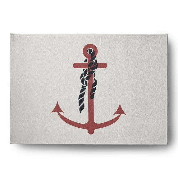 Simply Daisy 5' x 7' Anchor and Rope Nautical Chenille Rug, Ligonberry Red
