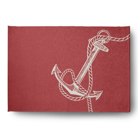 Simply Daisy 5' x 7' Anchored Nautical Chenille Rug, Ligonberry Red