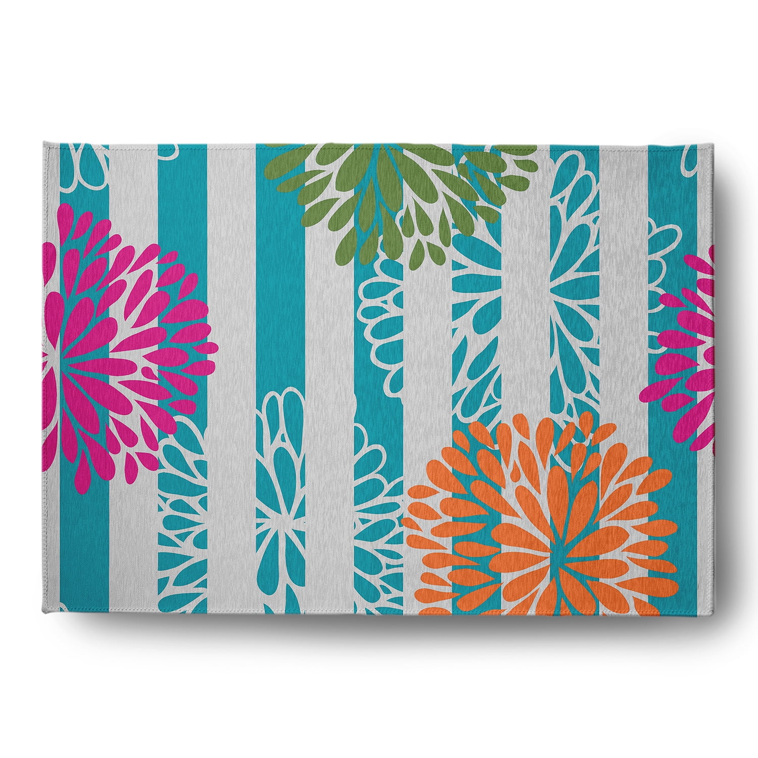 Simply Daisy 5' x 7' Blue Flower Bursts Spring Chenille Indoor/Outdoor Rug