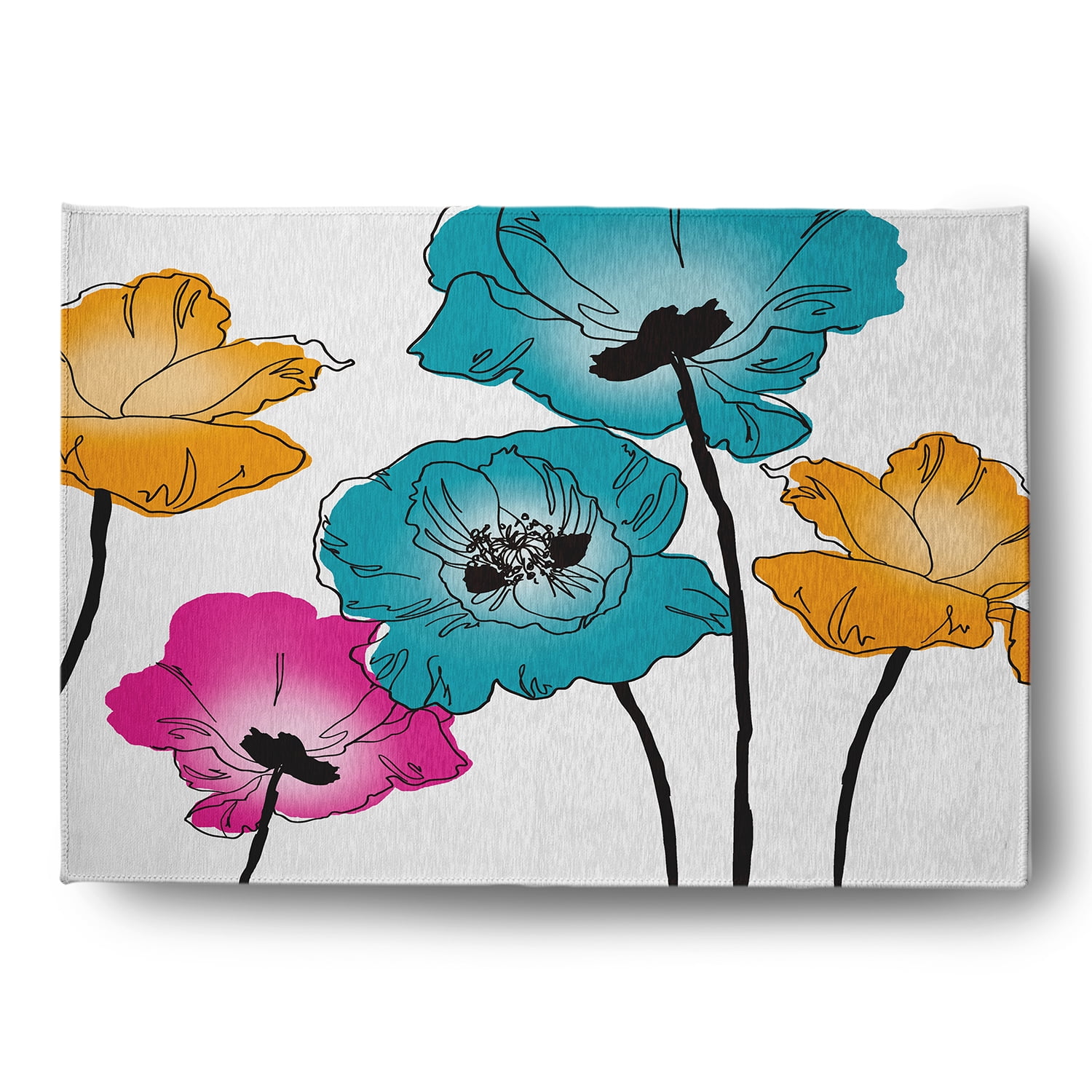 Simply Daisy 5' x 7' Blue Popping Poppies Spring Chenille Indoor/Outdoor Rug