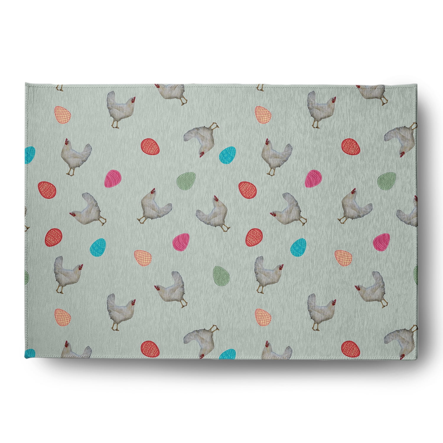Simply Daisy 5' x 7' Breezeway Green Chickens and Eggs Easter Chenille Indoor/Outdoor Rug