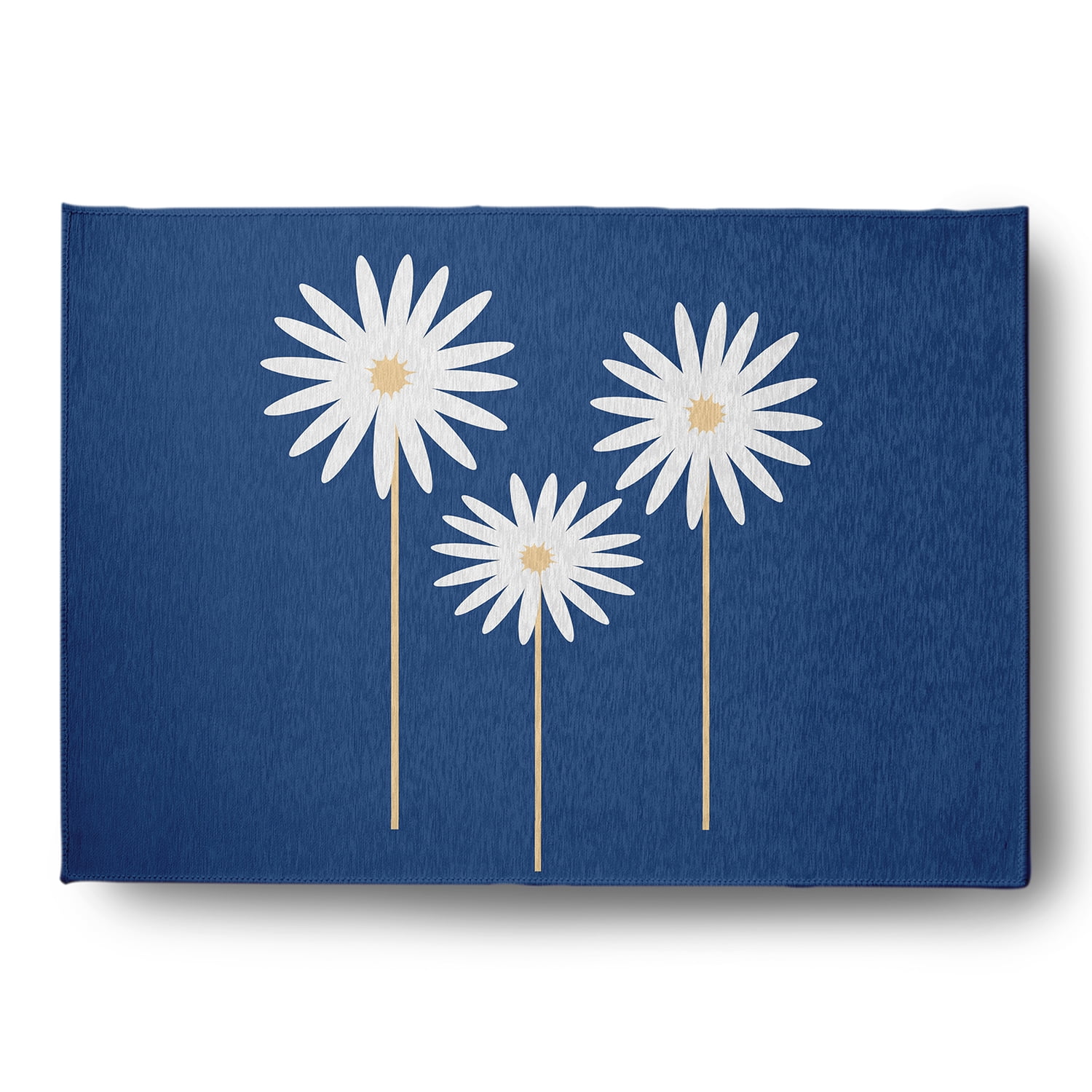 Simply Daisy 5' x 7' Dark Cobalt Blue Floral Print Spring Chenille Indoor/Outdoor Rug