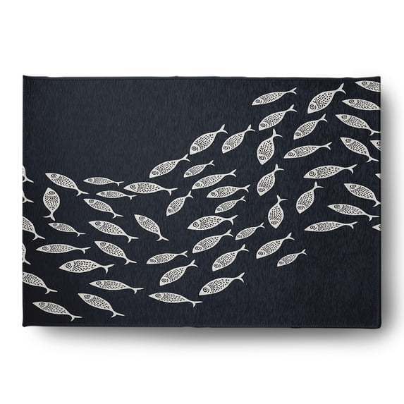 Simply Daisy 5' x 7' Escuela Nautical Chenille Rug, Shark Blue and White