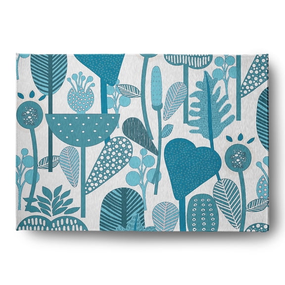 Simply Daisy 5' x 7' Explorer Blue Flower Forest Spring Chenille Indoor/Outdoor Rug