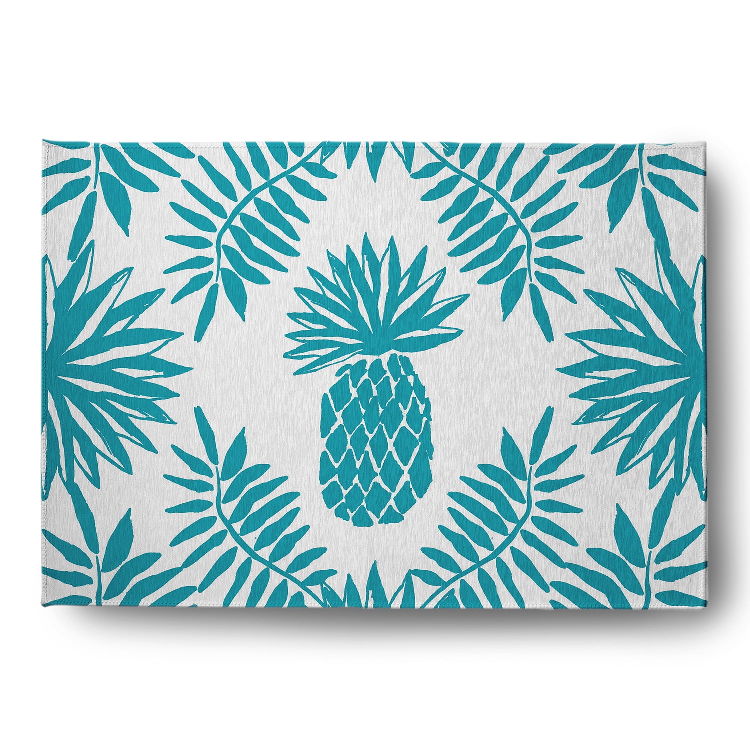 Simply Daisy 5' x 7' Explorer Blue Pineapple Leaves Spring Chenille Indoor/Outdoor Rug