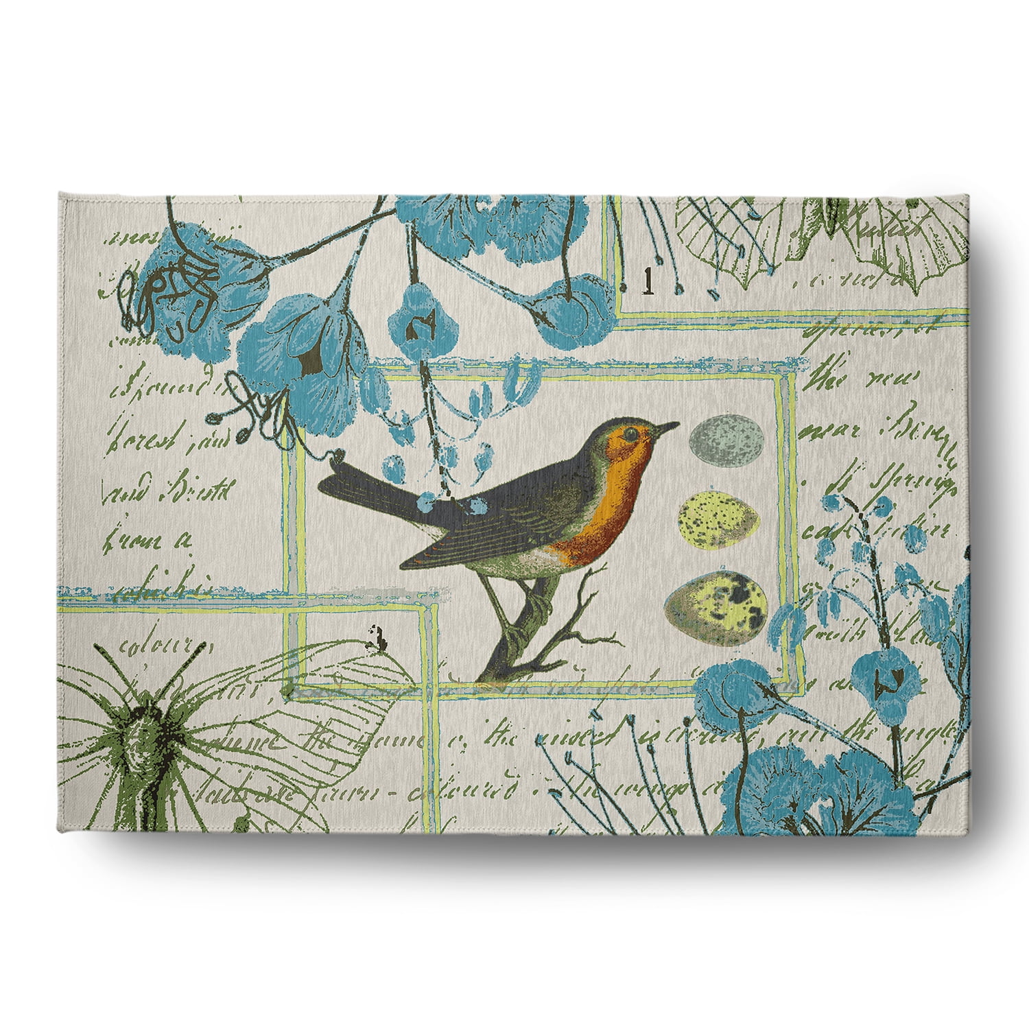 Simply Daisy 5' x 7' Explorer Blue Singing Bird Spring Chenille Indoor/Outdoor Rug