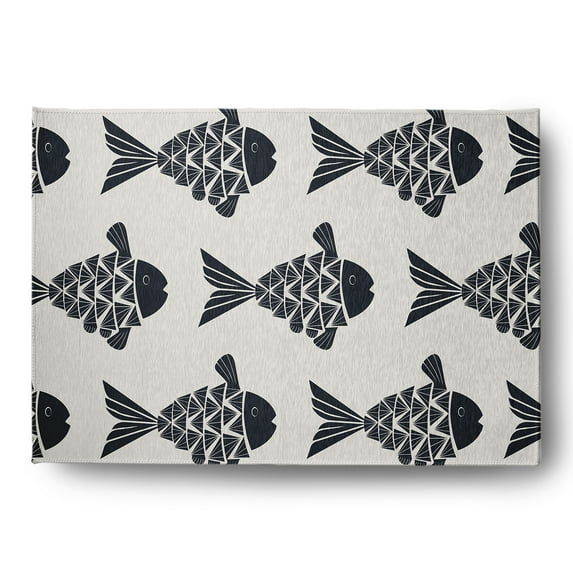 Simply Daisy 5' x 7' Fish Tales Nautical Chenille Rug, Shark Blue