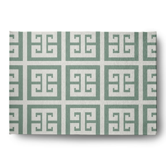 Simply Daisy 5' x 7' Greek Key Patterned Chenille Rug, Sage