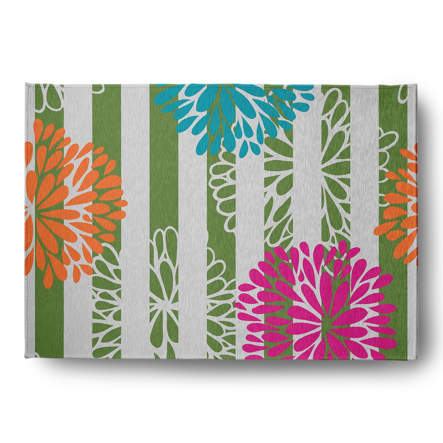Simply Daisy 5' x 7' Green Flower Bursts Spring Chenille Indoor/Outdoor Rug