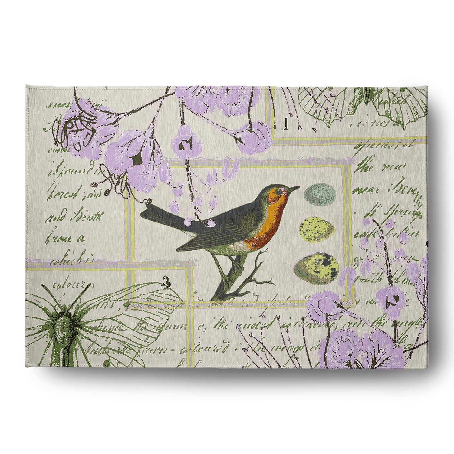Simply Daisy 5' x 7' Lilac Singing Bird Spring Chenille Indoor/Outdoor Rug