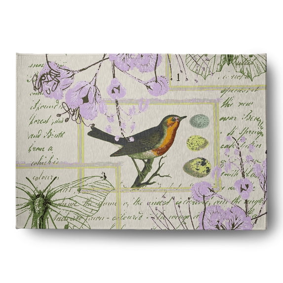 Simply Daisy 5' x 7' Lilac Singing Bird Spring Chenille Indoor/Outdoor Rug