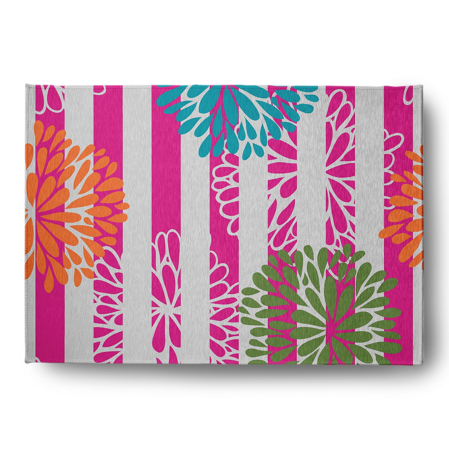 Simply Daisy 5' x 7' Orange Flower Bursts Spring Chenille Indoor/Outdoor Rug