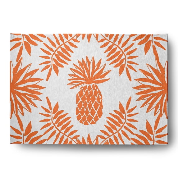 Simply Daisy 5' x 7' Orange Pineapple Leaves Spring Chenille Indoor/Outdoor Rug