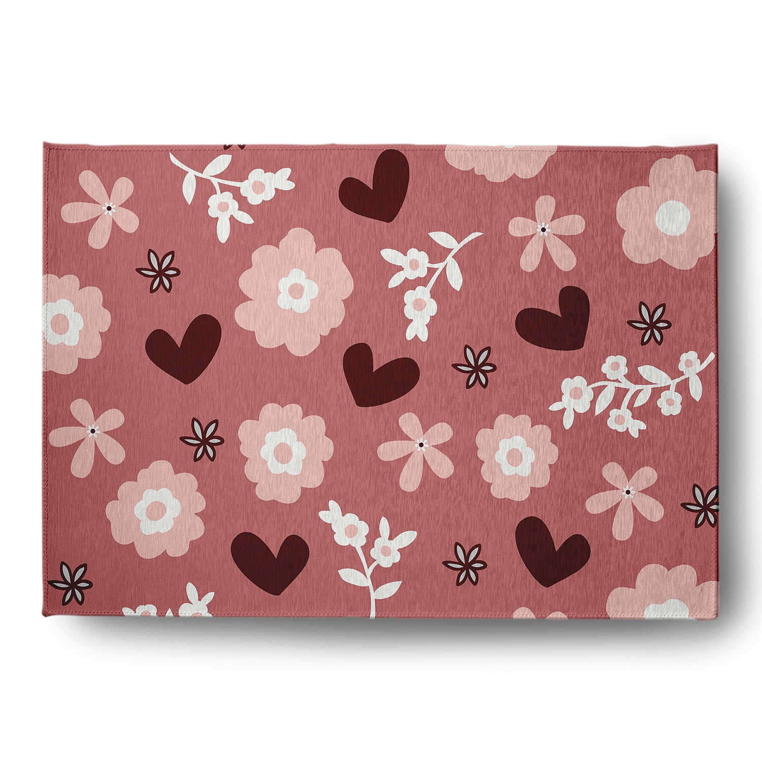 Simply Daisy 5' x 7' Pink Flowery Love Valentines Chenille Indoor/Outdoor Rug