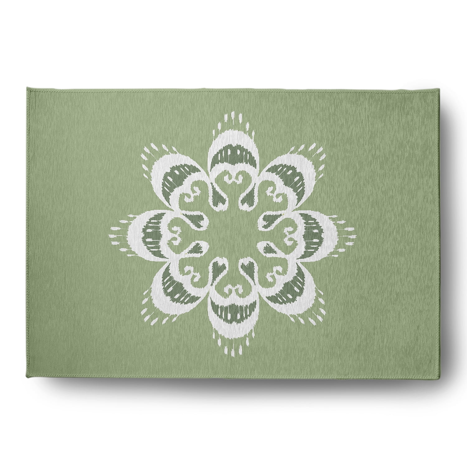 Simply Daisy 5' x 7' Sage Green Ikat Mandala Chenille Indoor/Outdoor Rug
