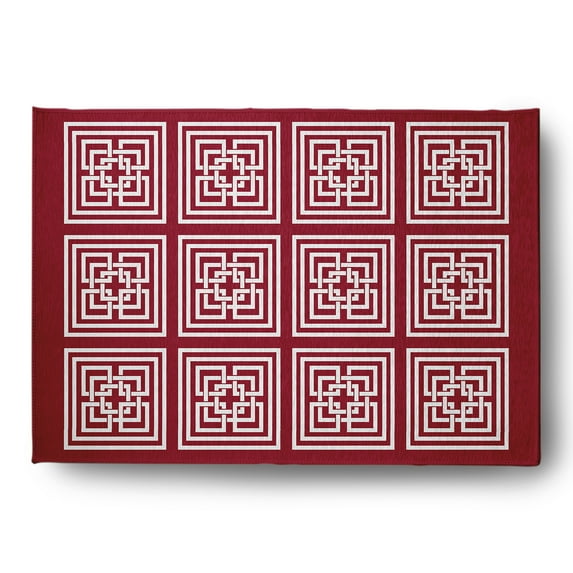 Simply Daisy 5' x 7' Sporty Red Greek New Key Indoor/outdoor Rug