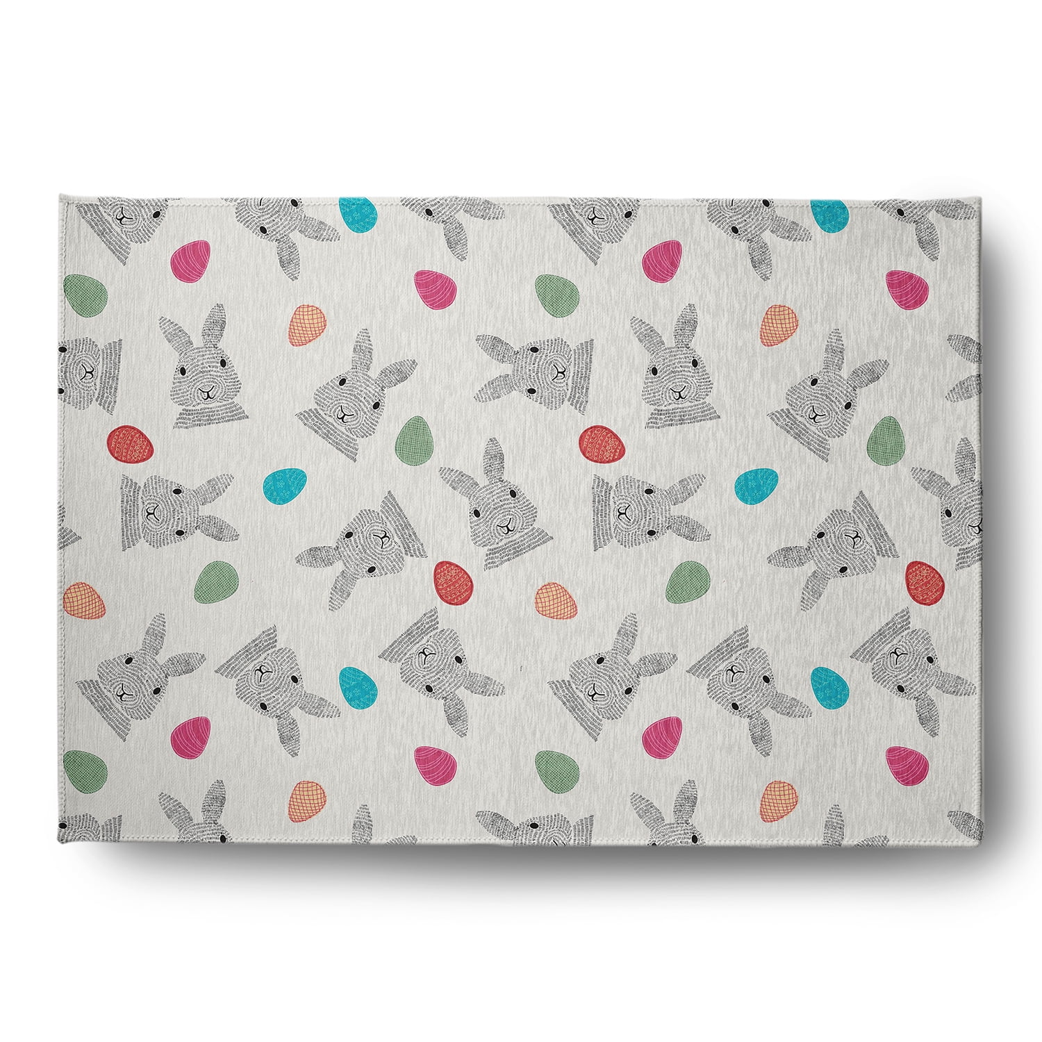 Simply Daisy 5' x 7' Whisper White Bunnies and Eggs Easter Chenille Indoor/Outdoor Rug