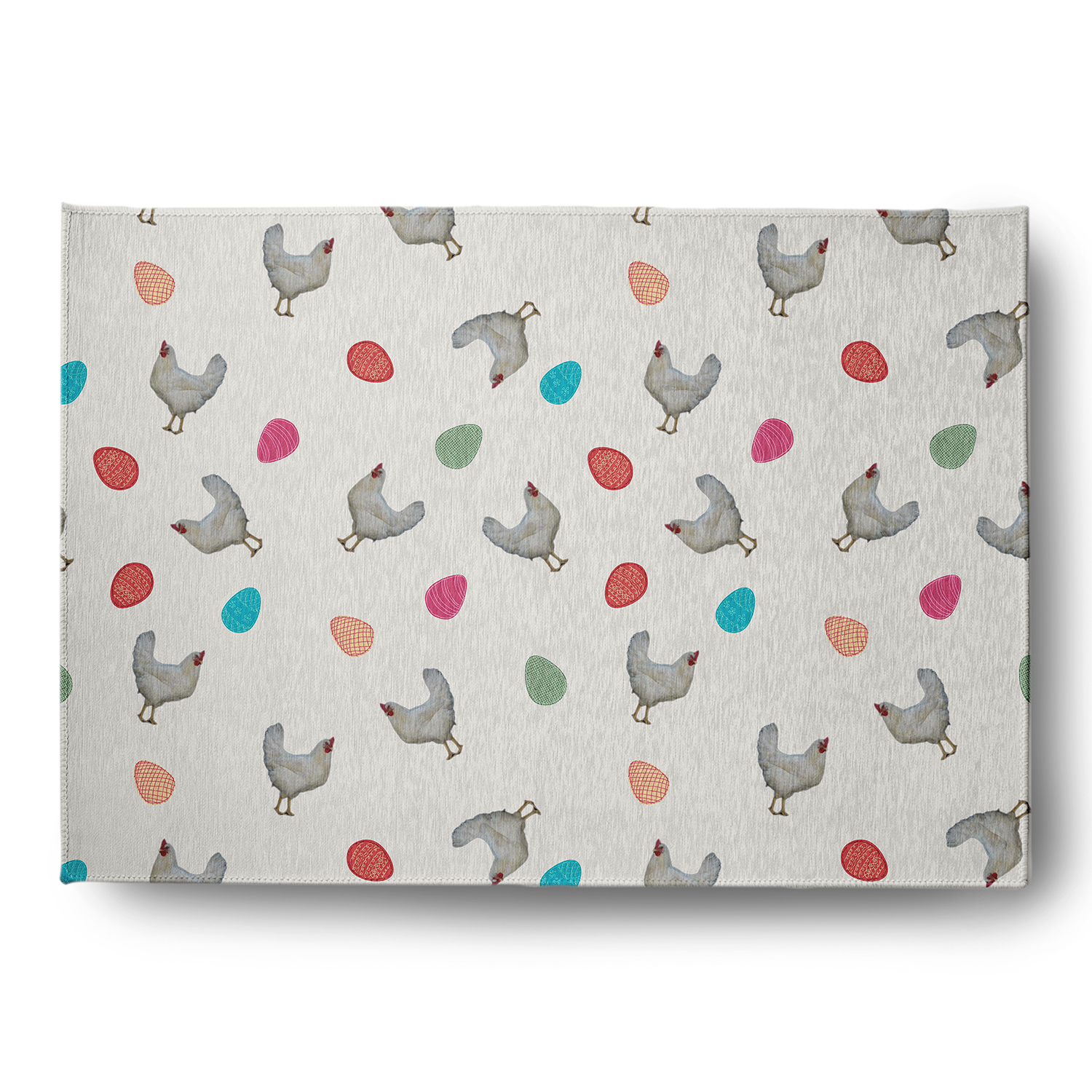 Simply Daisy 5' x 7' Whisper White Chickens and Eggs Easter Chenille Indoor/Outdoor Rug