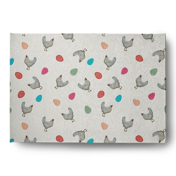 Simply Daisy 5' x 7' Whisper White Chickens and Eggs Easter Chenille Rug
