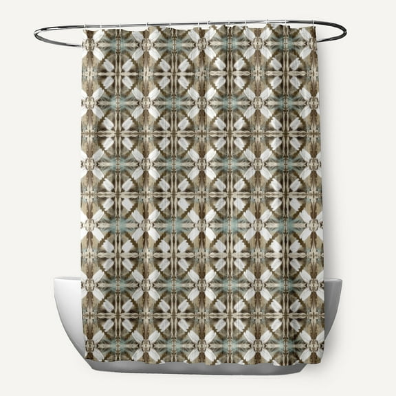 Simply Daisy 70" W x 73" H Beach Tile Geometric Print Polyester Shower Curtain, Brown