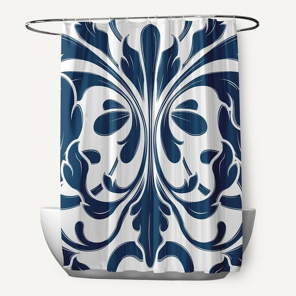 Simply Daisy 70" W x 73" H British Colonial Geometric Print Polyester Shower Curtain, Blue