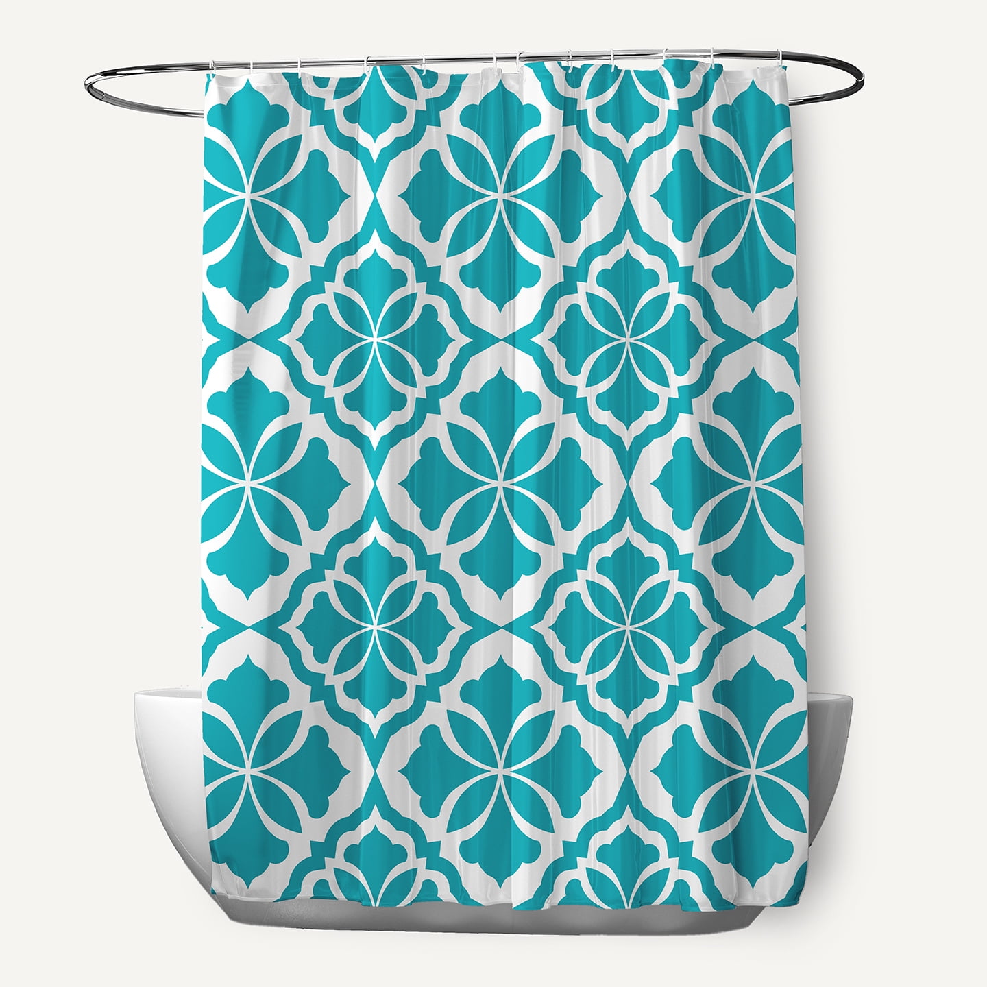 Simply Daisy 70" W x 73" H Ceylon Geometric Print Polyester Shower Curtain, Turquoise