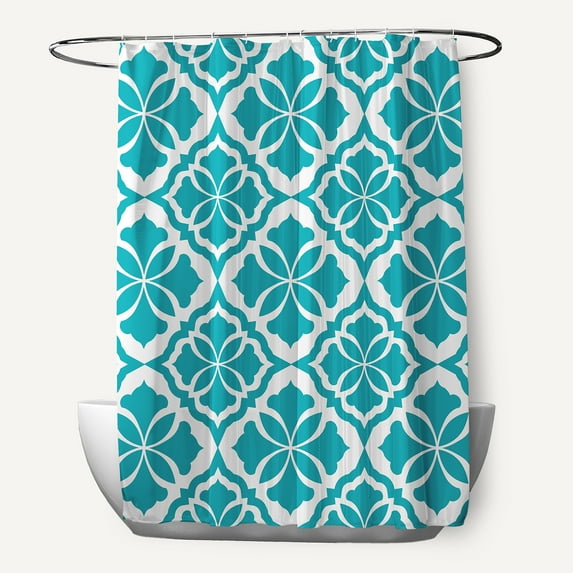 Simply Daisy 70" W x 73" H Ceylon Geometric Print Polyester Shower Curtain, Turquoise