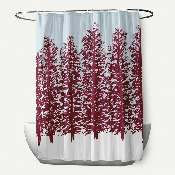 Simply Daisy 70" W x 73" H Hidden Forrest Floral Print Polyester Shower Curtain, Red