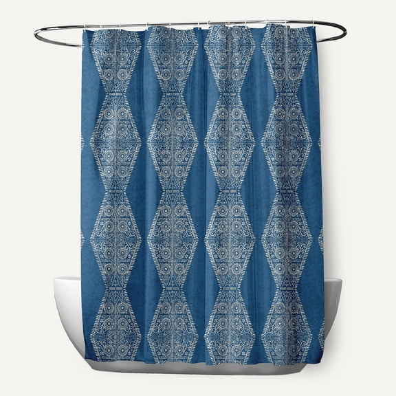 Simply Daisy 70" W x 73" H Pyramid Stripe Geometric Print Polyester Shower Curtain, Blue