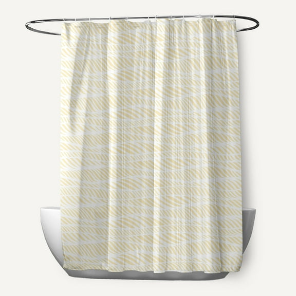 Simply Daisy 70" W x 73" H Rolling Waves Geometric Print Polyester Shower Curtain, Yellow