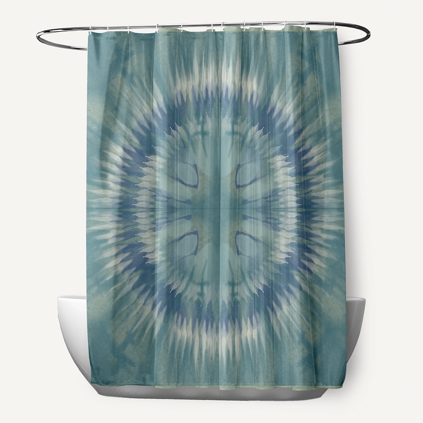 Simply Daisy 70" W x 73" H Shibori Burst Geometric Print Polyester Shower Curtain, Teal