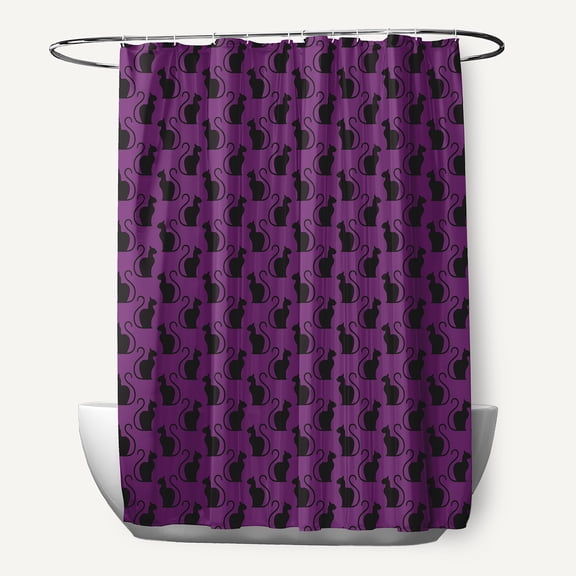 Simply Daisy 70" W x 73" H Spooky Cats Polyester Shower Curtain, Amethyst
