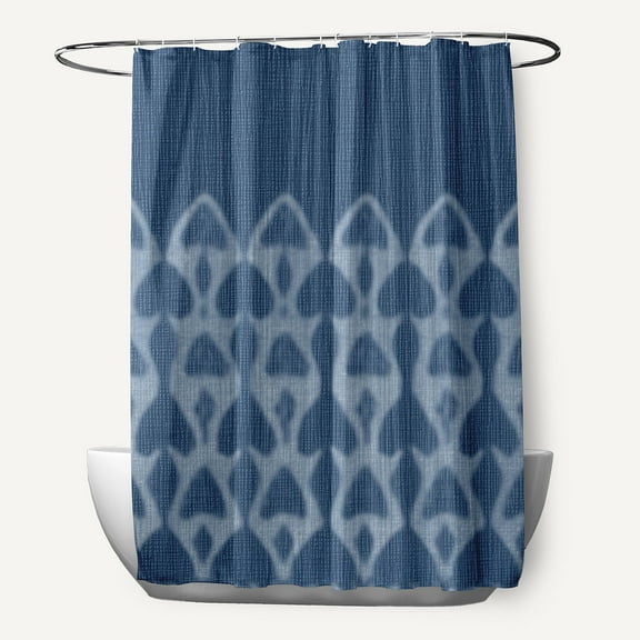 Simply Daisy 70" W x 73" H Watermark Geometric Print Polyester Shower Curtain, Navy