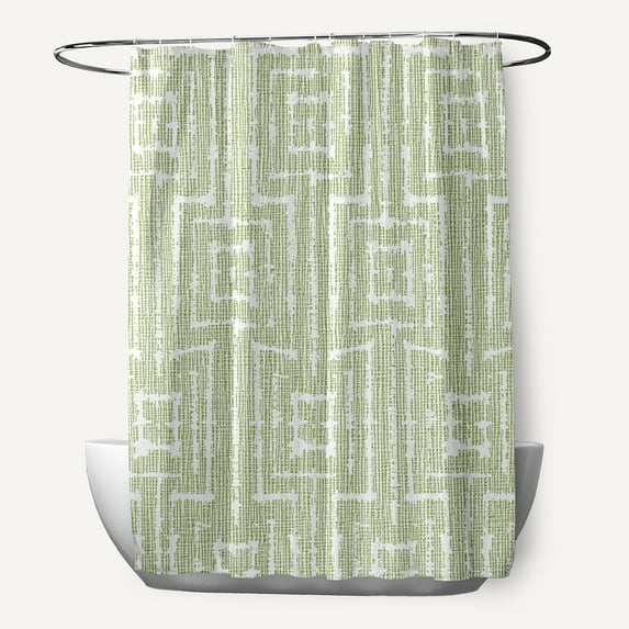 Simply Daisy 70" W x 73" H Woven Tiki Geometric Print Polyester Shower Curtain, Grey