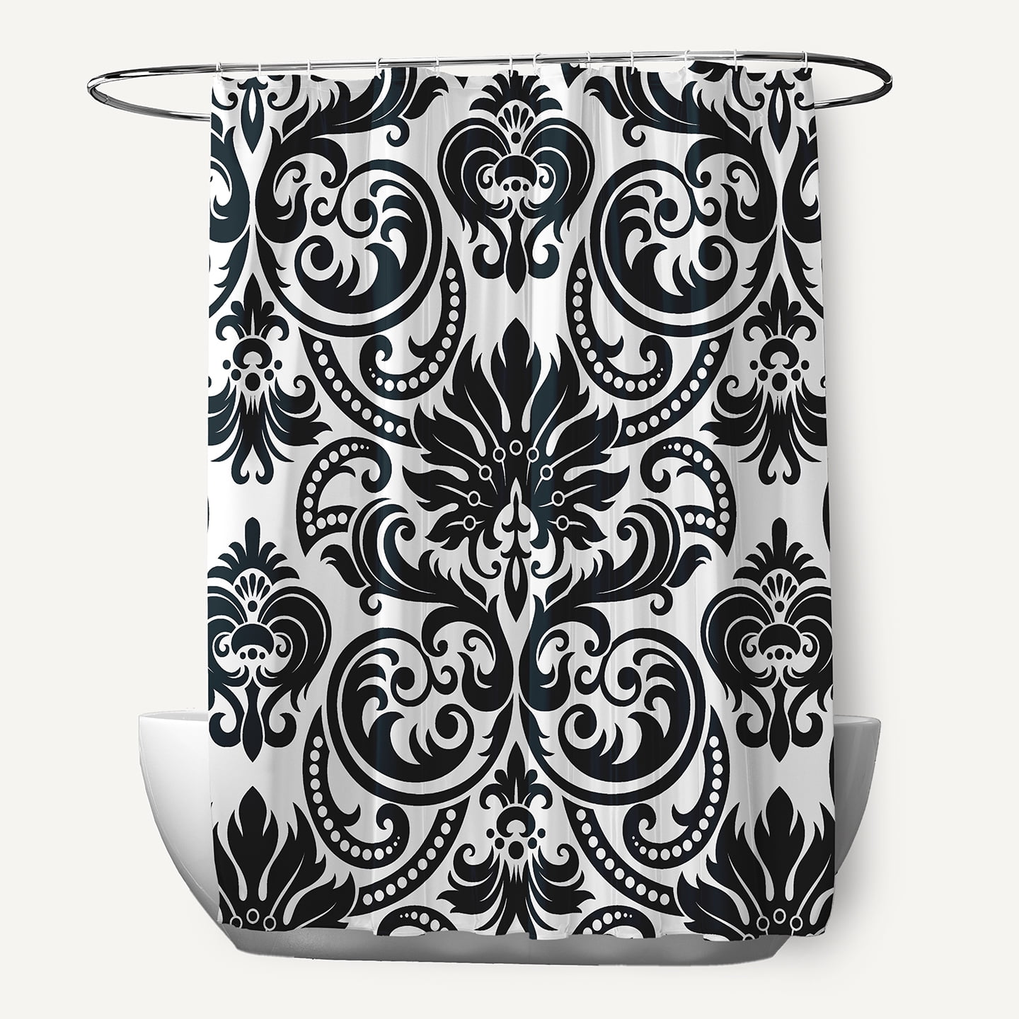 Simply Daisy 70" W x 73" L Alexys Polyester Shower Curtain, Black [1 Ct]