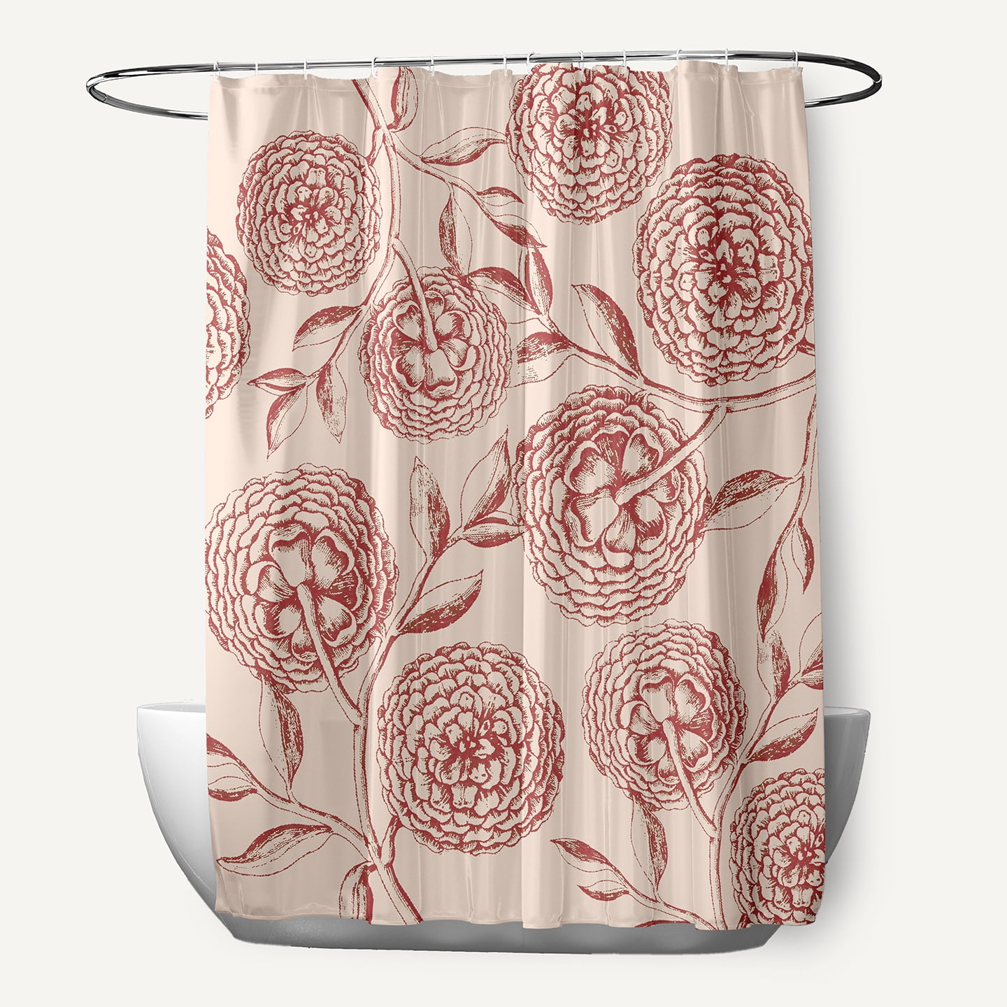 Simply Daisy 70" W x 73" L Antique Flowers Polyester Shower Curtain, Red [1 Ct]