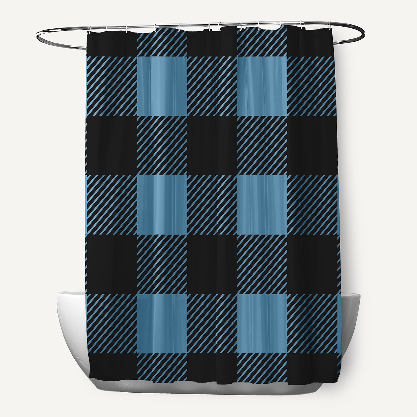 Simply Daisy 70" W x 73" L Buffalo Plaid Polyester Shower Curtain, Chambray [1 Ct]