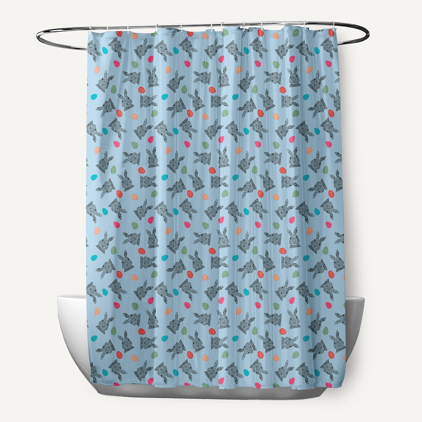 Simply Daisy 70" W x 73" L Bunnies and Eggs Polyester Shower Curtain, After Rain Blue [1 Ct]