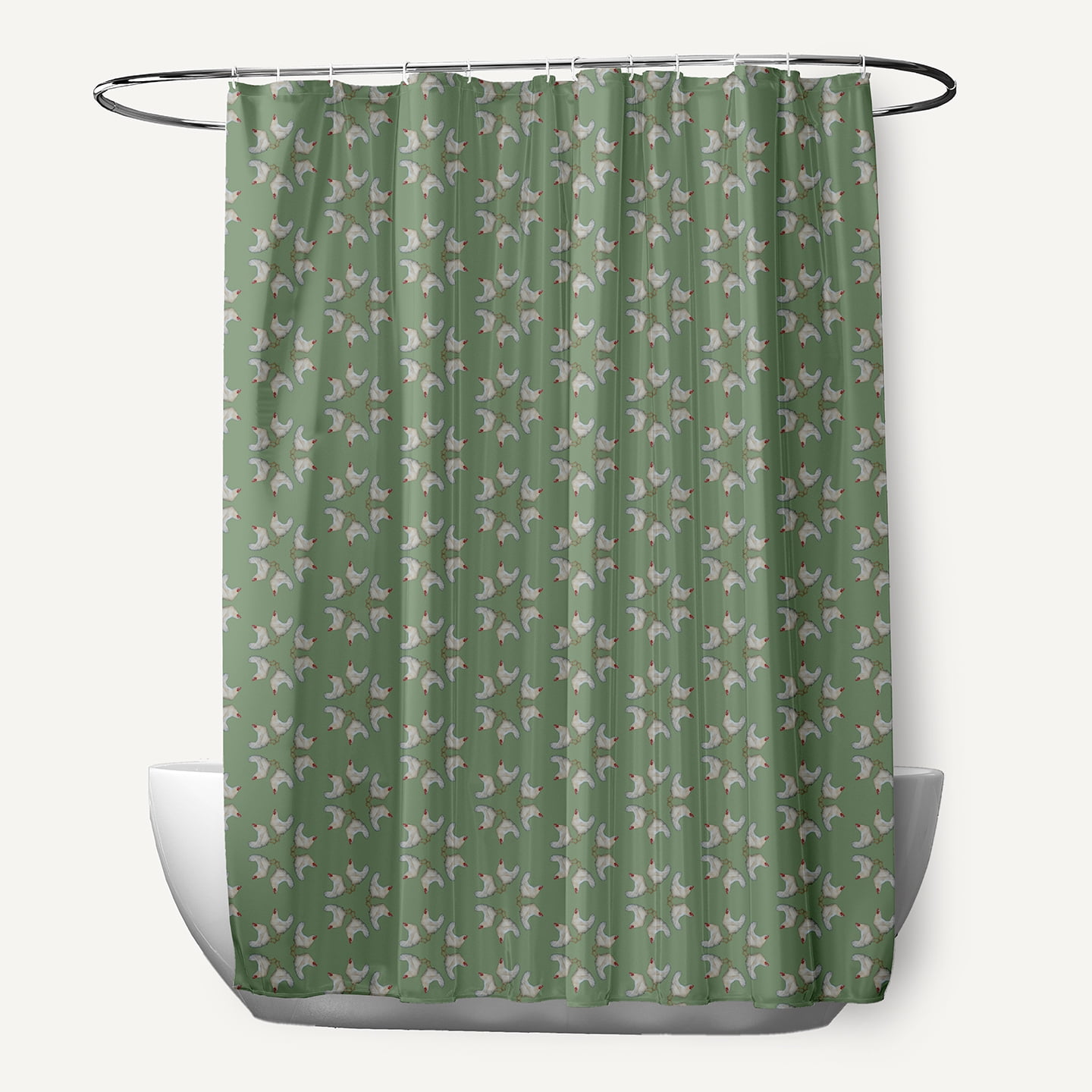 Simply Daisy 70" W x 73" L Chickens-go-round Polyester Shower Curtain, Laurel Tree Green [1 Ct]
