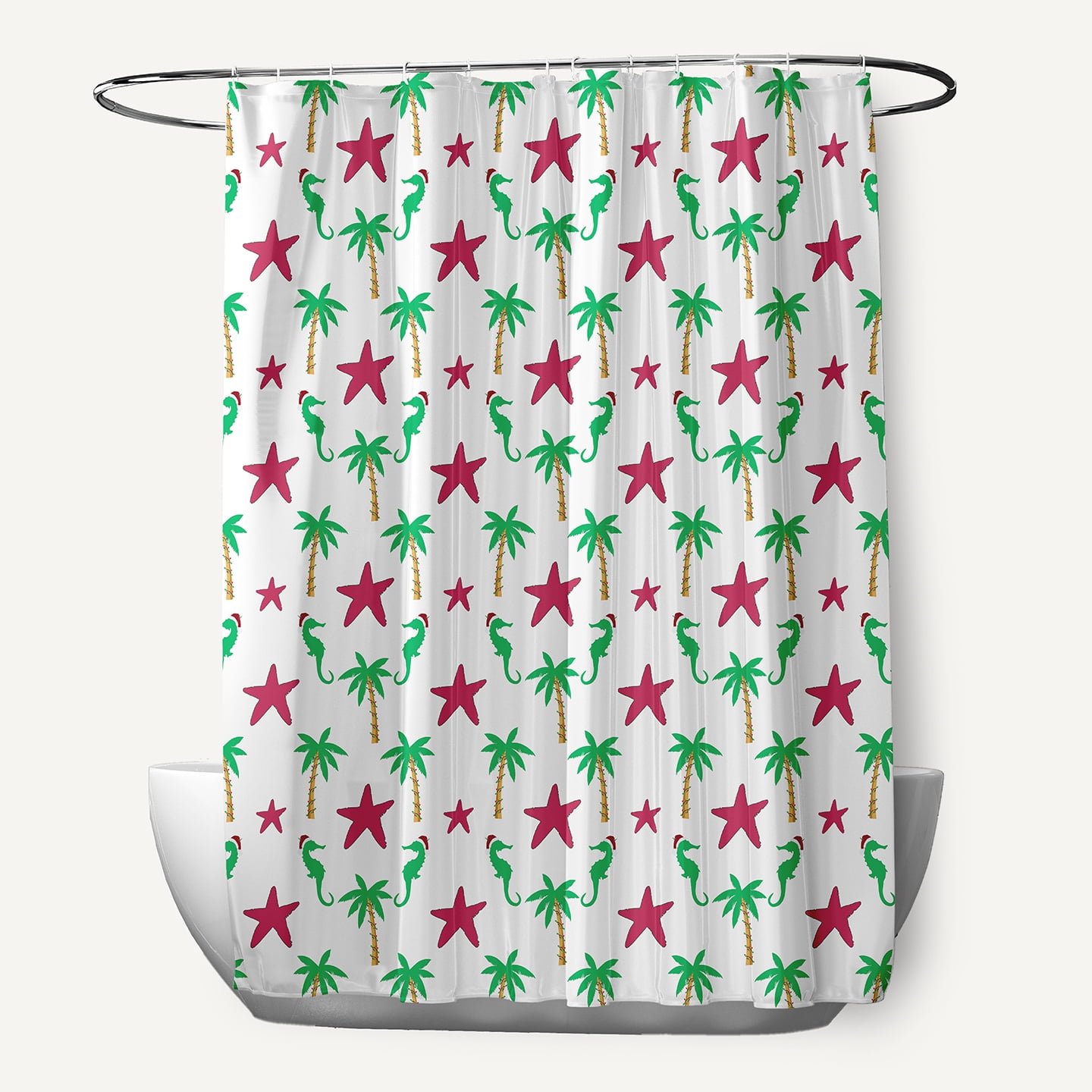 Simply Daisy 70" W x 73" L Christmas Beach Pattern Polyester Shower Curtain, Holiday Pink [1 Ct]