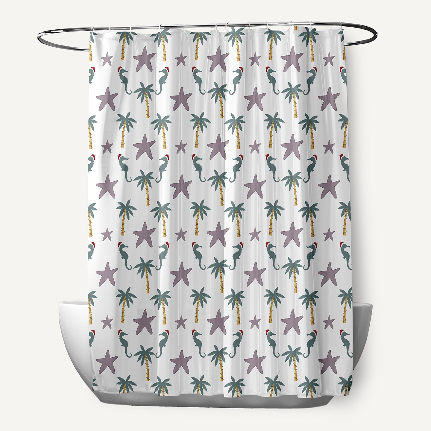 Simply Daisy 70" W x 73" L Christmas Beach Pattern Polyester Shower Curtain, Light Purple [1 Ct]