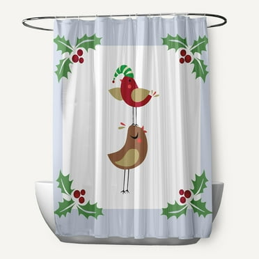 Simply Daisy 70" W x 73" L Christmas Birds Polyester Shower Curtain, Light Blue [1 Ct]