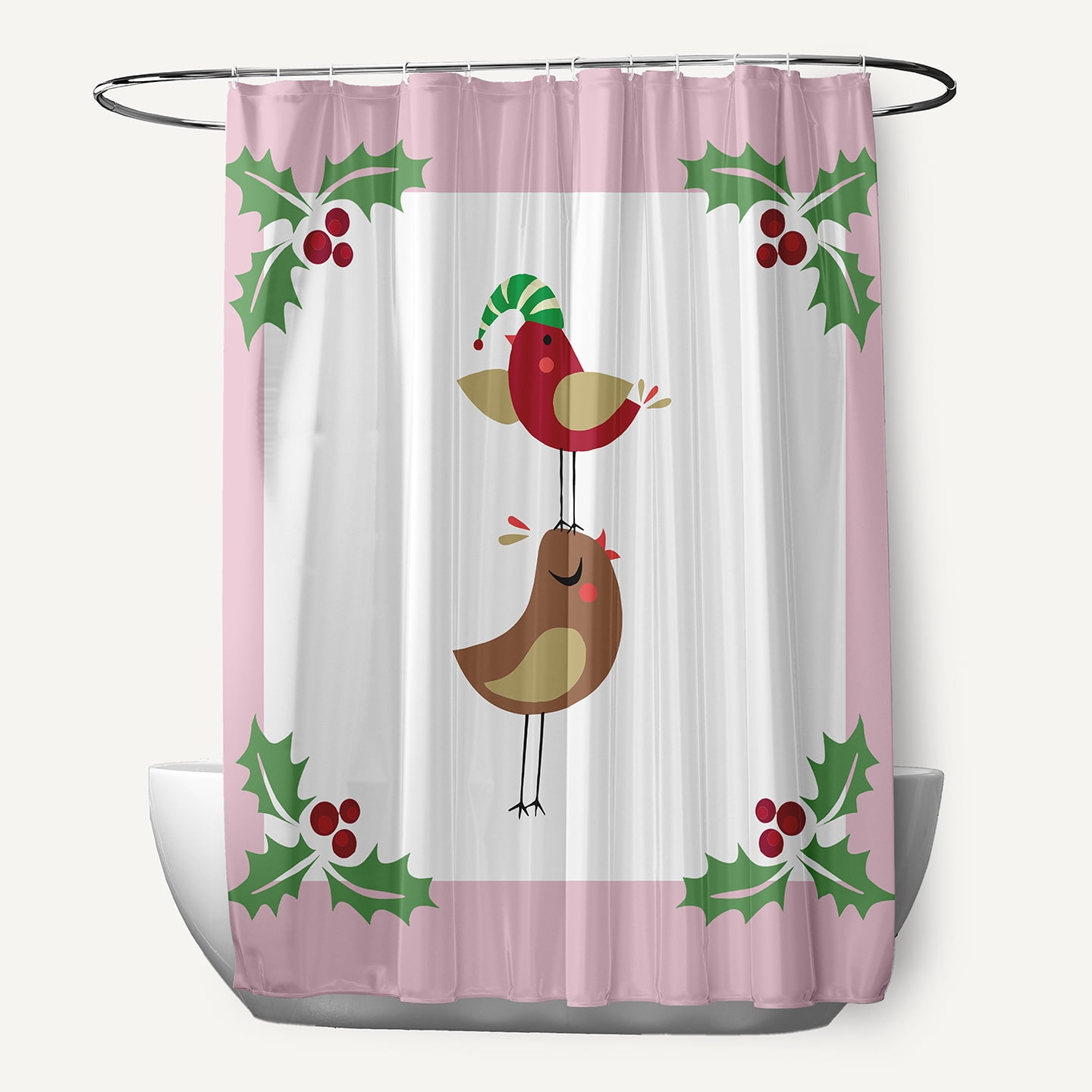 Simply Daisy 70" W x 73" L Christmas Birds Polyester Shower Curtain, Light Pink [1 Ct]