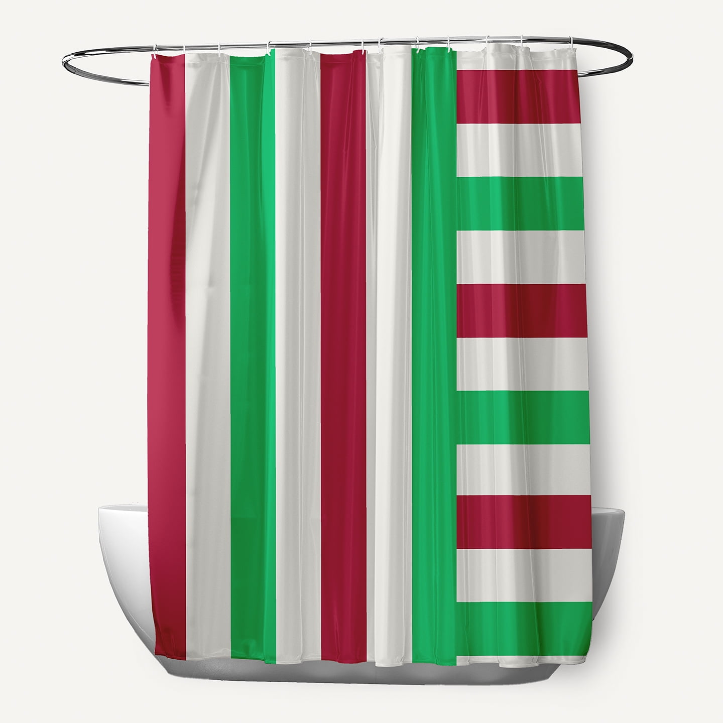 Simply Daisy 70" W x 73" L Christmas Stripes Polyester Shower Curtain, Bright Green [1 Ct]
