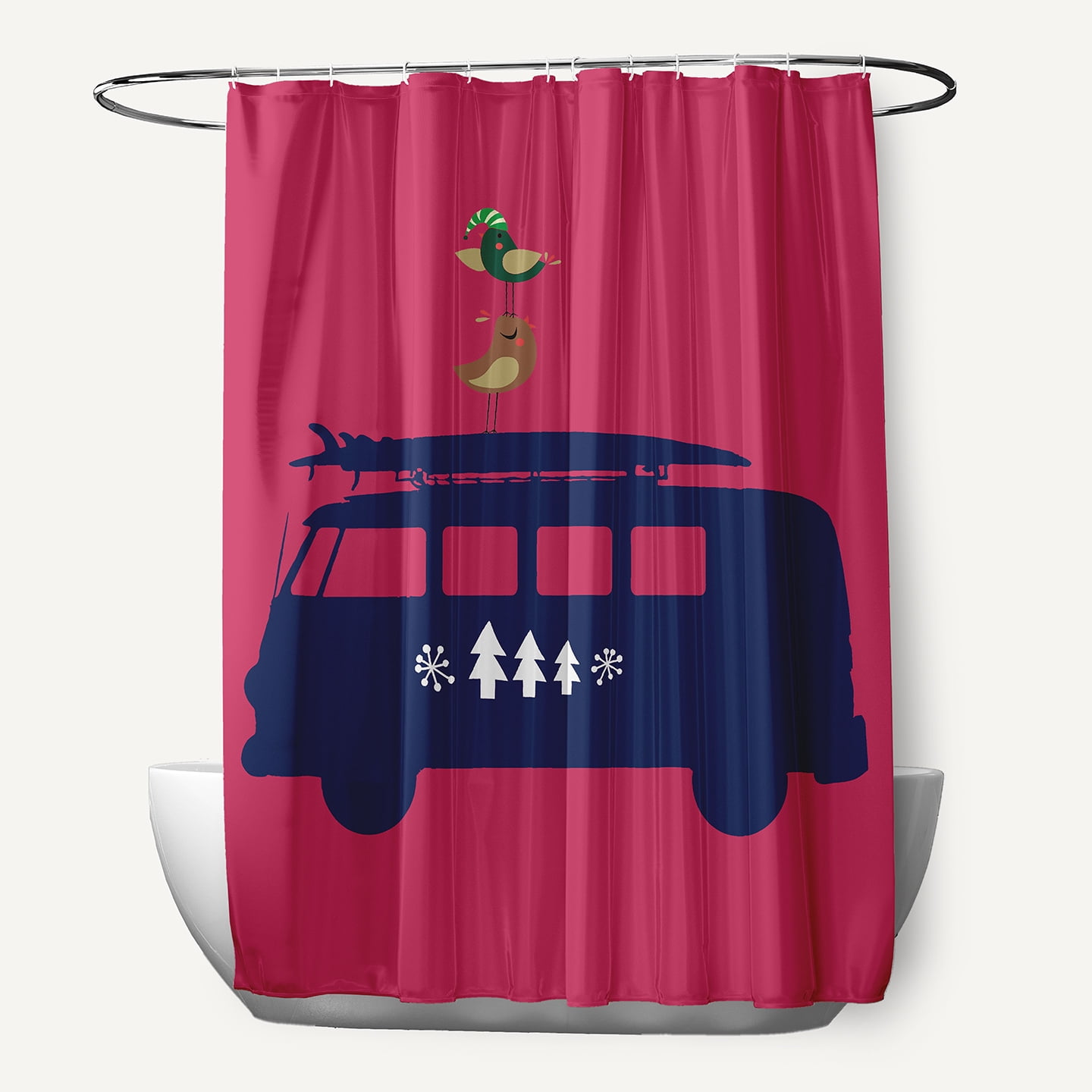 Simply Daisy 70" W x 73" L Christmas Surf Bird Polyester Shower Curtain, Holiday Pink [1 Ct]