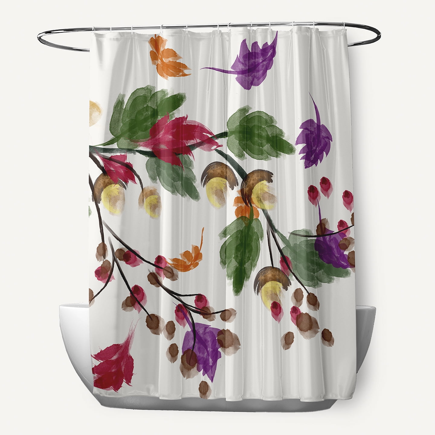 Simply Daisy 70" W x 73" L Colorful Leaves Polyester Shower Curtain, Purple [1 Ct]